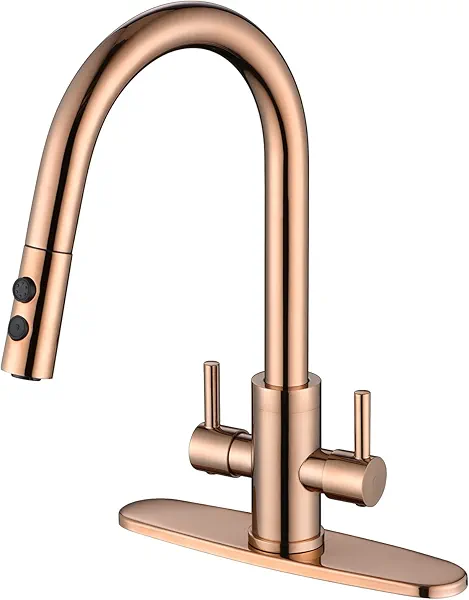 PAKING Kitchen Faucet, Two Handles Sink Faucet with Sprayer, Stainless Steel, Copper Rose Gold, PB1048