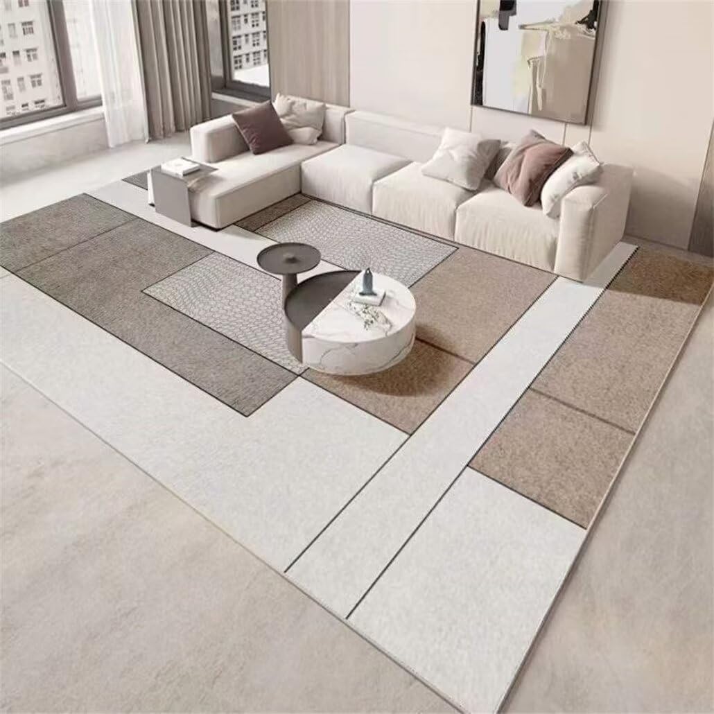 Tapis grande taille salon 120x120cm lavable et résistant couleur brun