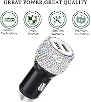 Vista 3 de SAVORI Cargador de coche USB dual, estilo cristal, carga rápida de 2.1 amperios para iPhone, iPad, Samsung, universal Blanco