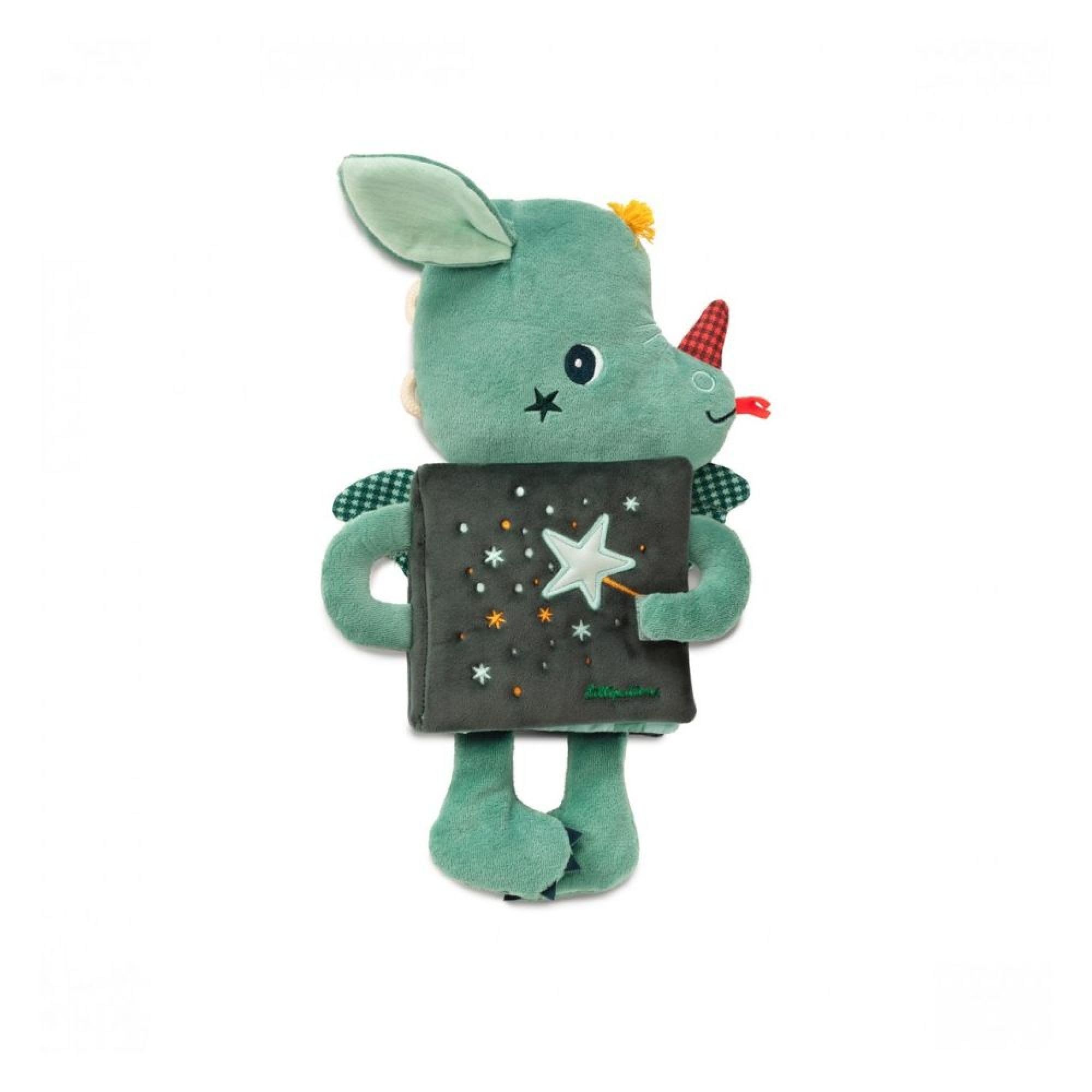 LILLIPUTIENS - Doudou Awakening Book - Joe the Magician Dragon - 2-in-1 Sensory Awakening Toy for Babies from 6 Months with Activities and Glow-in-the-Dark Features - Ideal Bedtime Gift - 83421