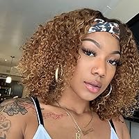 Vista 11 de Smoothair Peluca de cabello humano rizado con diadema para mujeres negras, pelucas de cabello humano sin pegamento de 18 pulgadas sin encaje