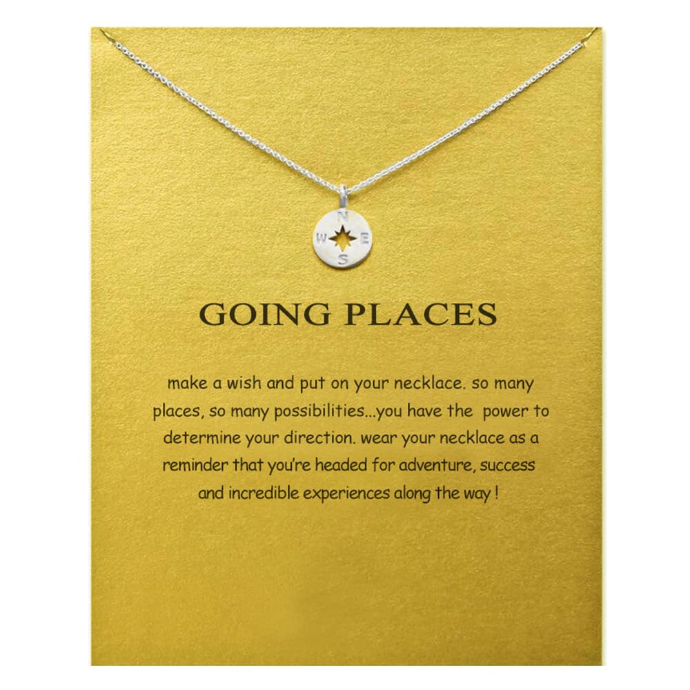 LANG XUAN Message Card Compass Pendant Necklace Friendship Sun Good Luck Elephant Starfish Pendant Chain Necklace with Gift Card