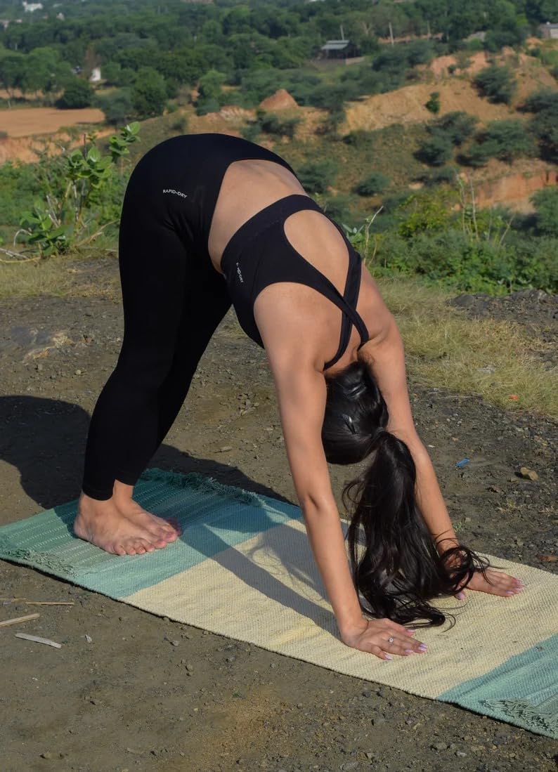 Esterilla de yoga india hecha a mano, 100 % algodón orgánico, para yoga caliente, antideslizante, de algodón, ecológica, tejida a mano, antideslizante y gruesa, plegable, para fitness diario en casa,