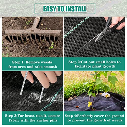 3.3Ftx100Ft Weed Barrier Landscape Fabric Heavy Duty,3.5Oz Premium Heavy-Duty Gardening Weed Control Mat,Ground Cover For Gardening, Farming With 30 U-Shaped Securing Pegs+30 Gasket（2 Pack 3.3X50Ft） #TOP3