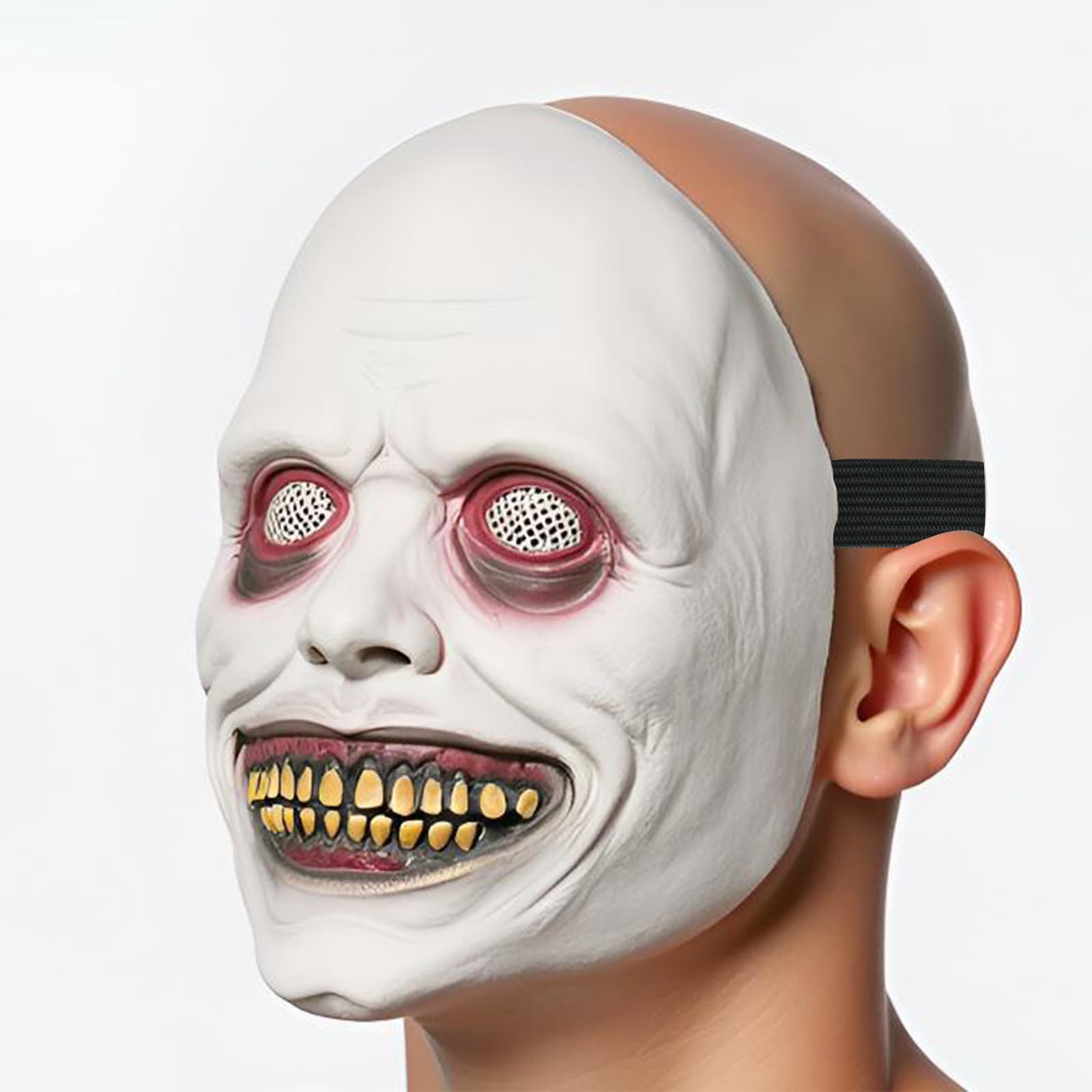 Scary Halloween Mask for Kids and Adults, Breathable, Realistic and Durable Natural Latex Smiling Demon Mask for Cosplay and Halloween Party (Gauze Mesh Eyed)