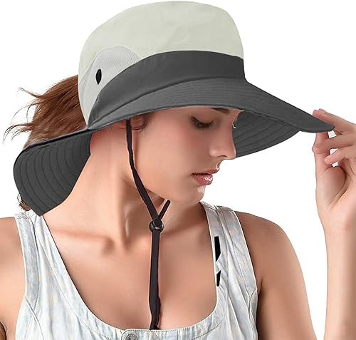 Miniatura 51 de Rosoz Sombreros para cola de caballo para mujer, protección UV, plegable, de malla ancha, senderismo, playa, pesca, safari de verano 1 paquete-gris