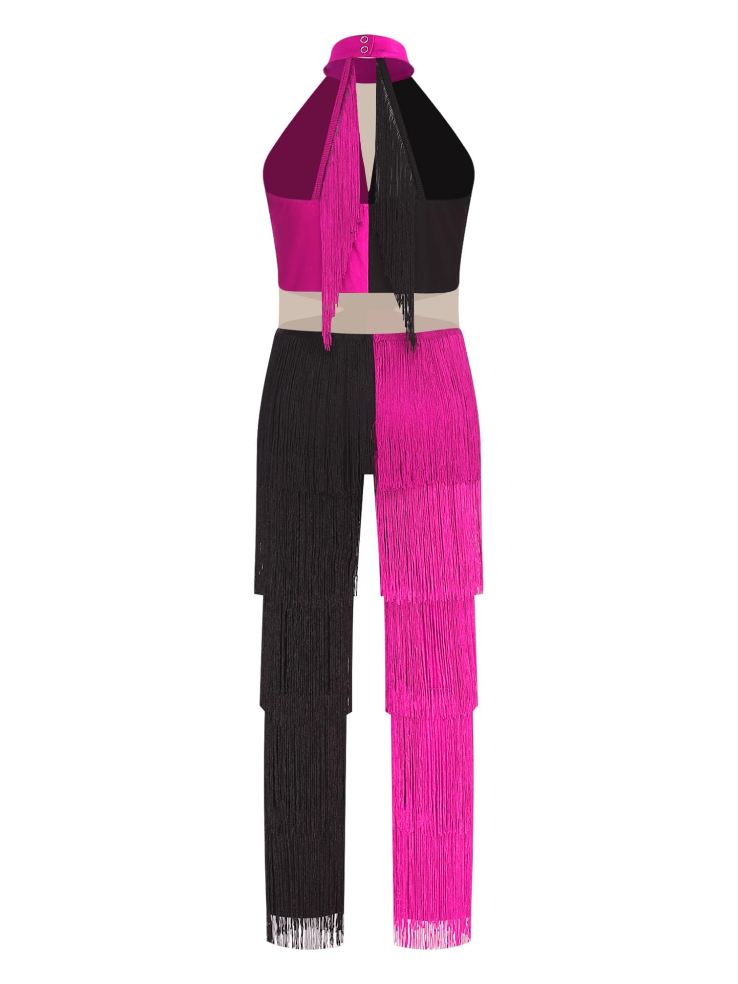TiaoBug Mono De Baile Latino Para Niñas Maillot Brillante Sin Mangas Con Borlas Disfraz De Discoteca Hippie De Los Años 70
