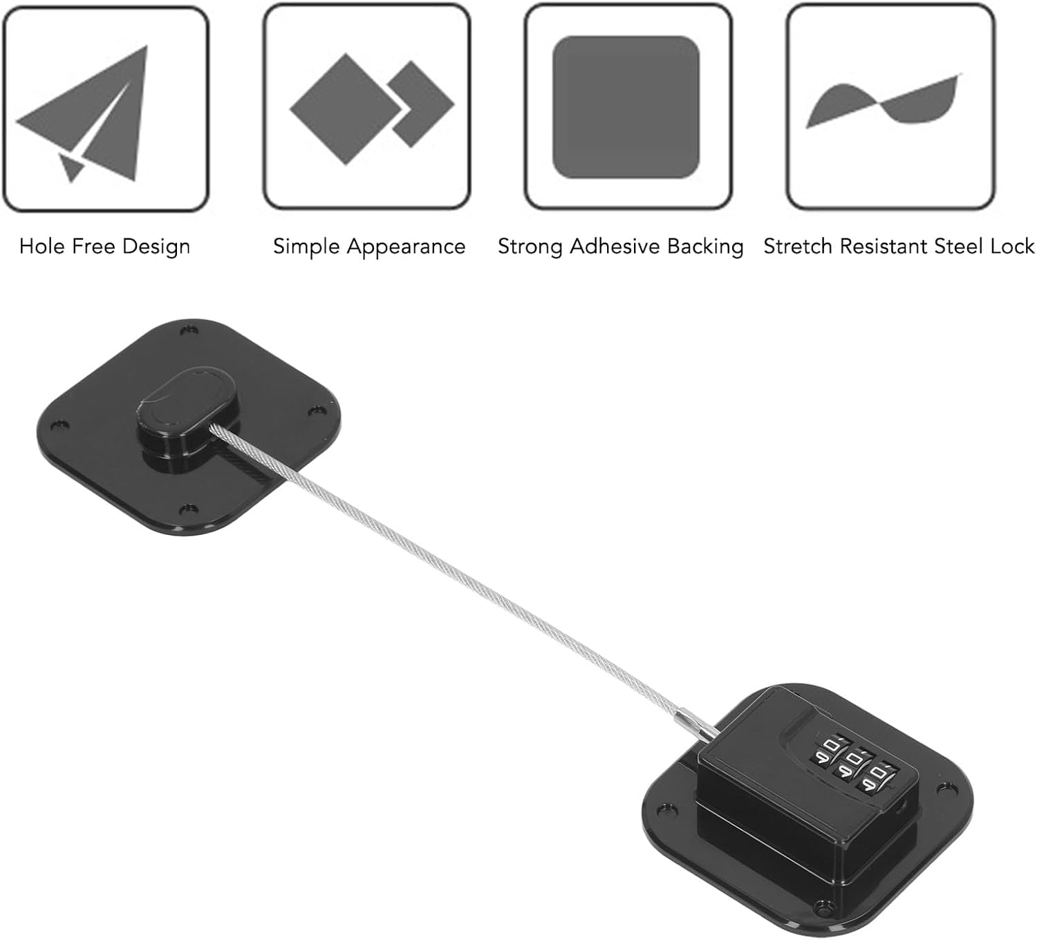 No Drill Refrigerator Lock, Wide Application, Sturdy Plastic No Mark Adhesive Child Safety Lock for Cabinet (Black)