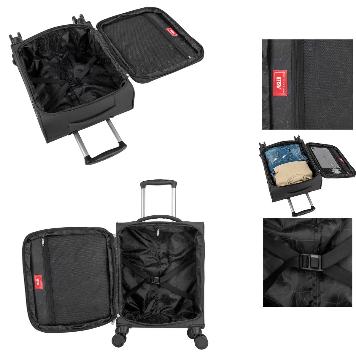JASLEN - Valigia 55x40x20 Trolley Bagaglio a Mano. Valigie per i Tuoi Viaggi in Cabina. Trolley Bagaglio a Mano. Materiale EVA Polyester Resistente e Super Leggero, Nero