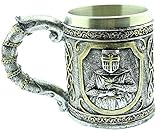 350 ml de capacidad Copa de Caballero Medieval - templario - 3D - Calavera - Esqueleto - Acero Inoxidable - Resina - Jarra de Cerveza - Horror - gótico - Bebidas - Hombre - Vikingo - Halloween
