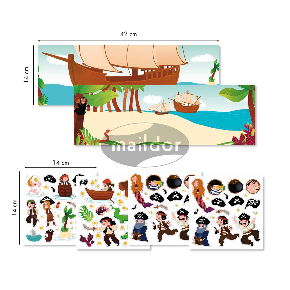 Maildor 566403O, Valisette Stick'story, 2 DECORS 42x14 cm + 4 sheets of repositionable STICKERS, PIRATES (91 stickers) - Image 2