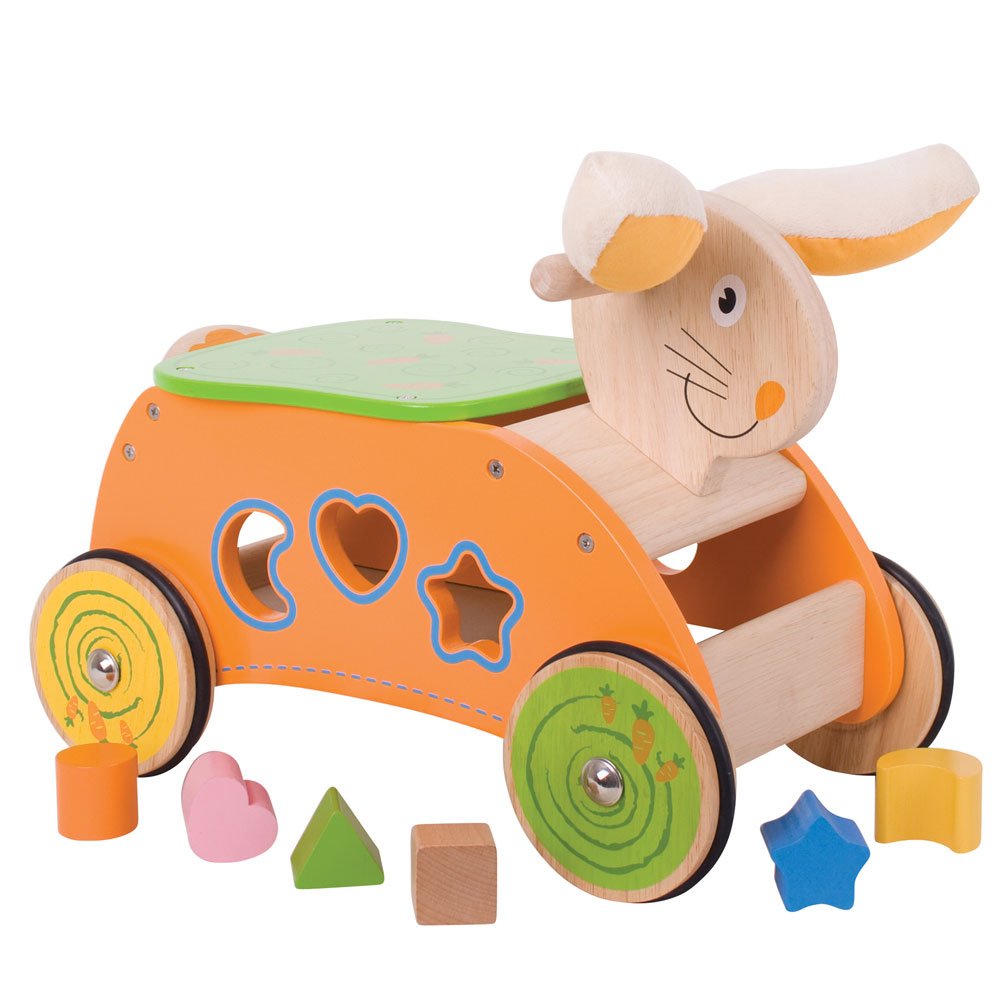 Bigjigs Toys Wooden Bunny Ride on with Shape Sorter - Educational Sit On Toy
