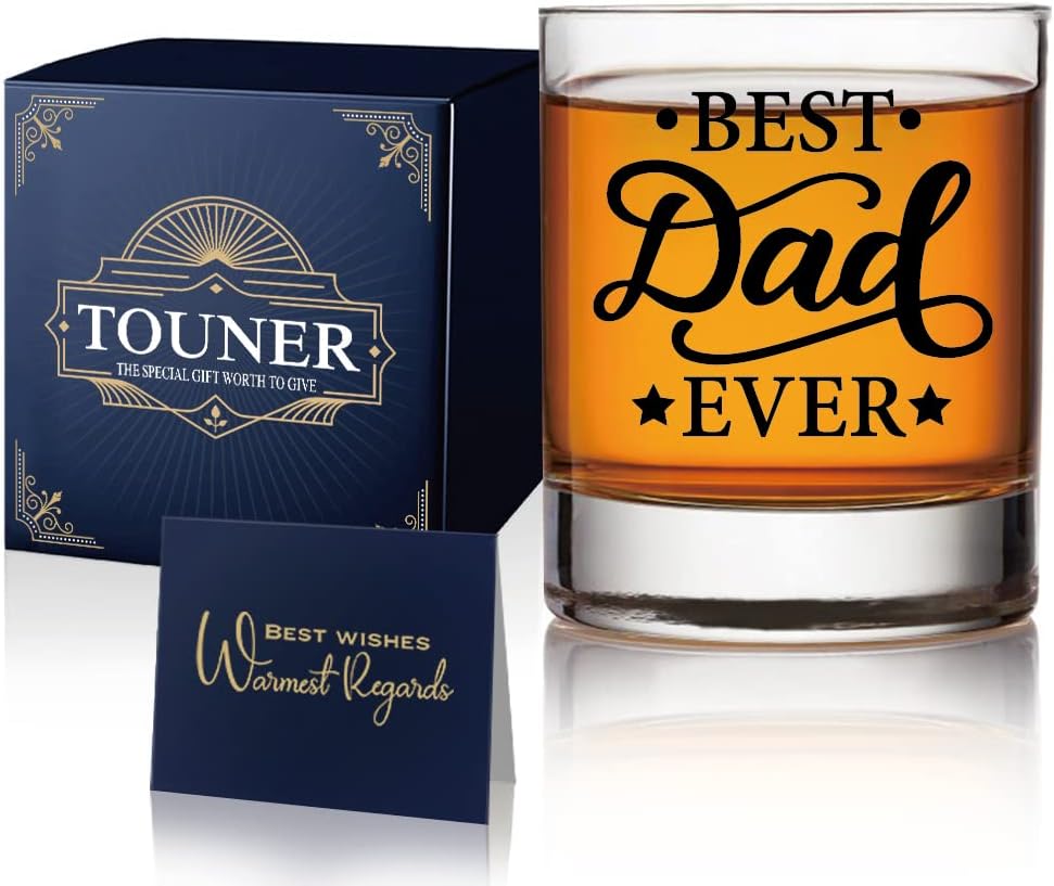 TOUNER Best Dad Ever Whiskey Glasses - Funny Fathers Day Gift Idea For Him