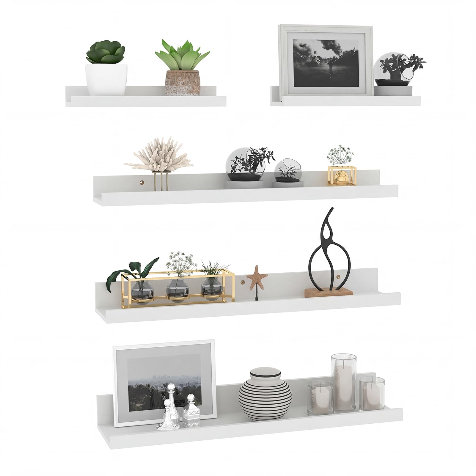 Giftgarden 60cm Estanteria Pared de Madera, Baldas Pared Blanco para Baño, Entrada Recibidor, Cocina, Salon-Juego de 5 con Diferentes Tamaños