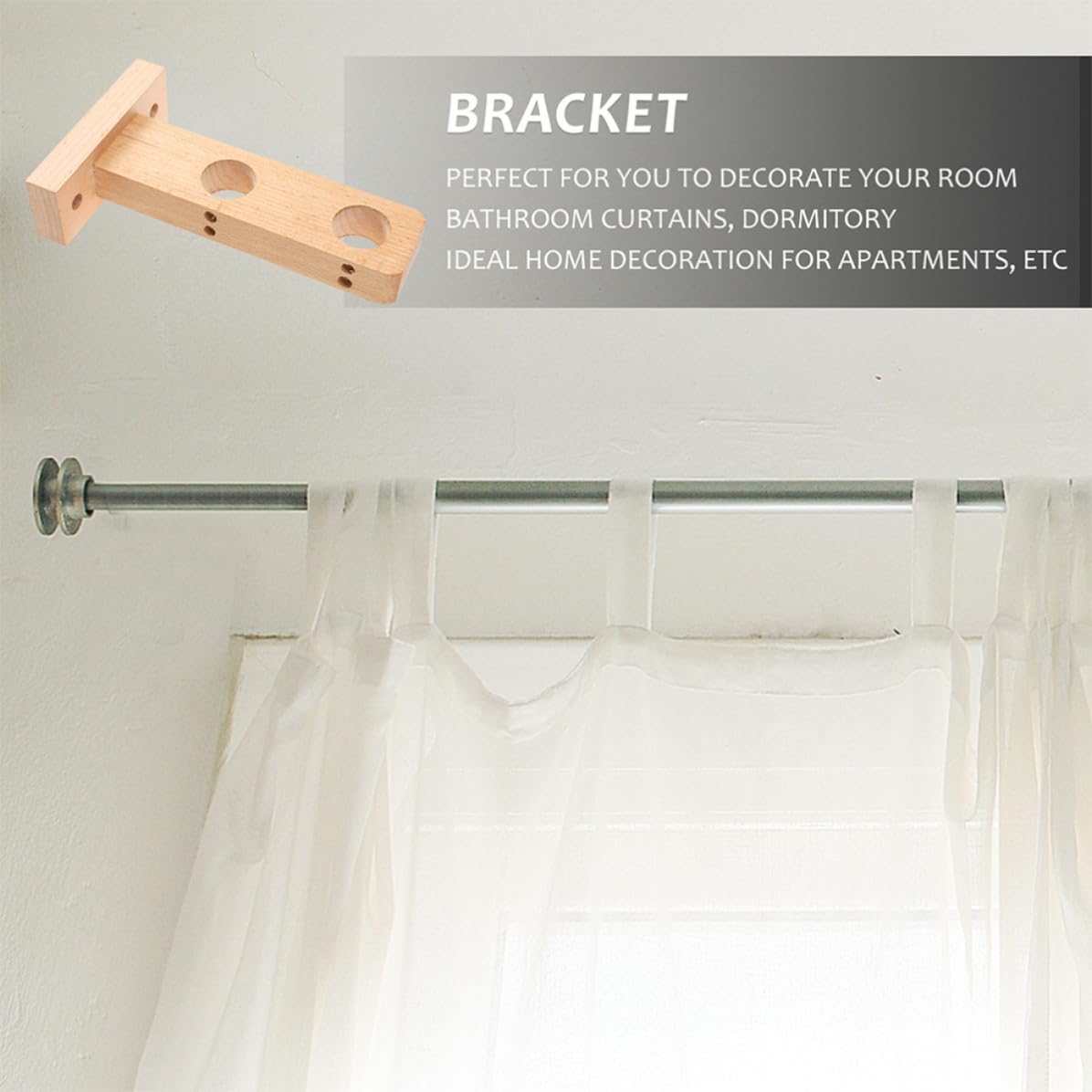 STOBAZA Supporti per Bastoncini Tende in Legno 2 Pezzi, Staffe Robuste Buona Stabilità per Montaggio a Muro, Stile Semplice per Finestre Interne ed Esterne