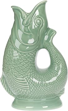 Gurgly Iconische Sage Groene Glug Jug Groot 28 cm 1,4 L – Vis Waterkruik, Decoratieve Vis Vaas, Ornament, Karaf
