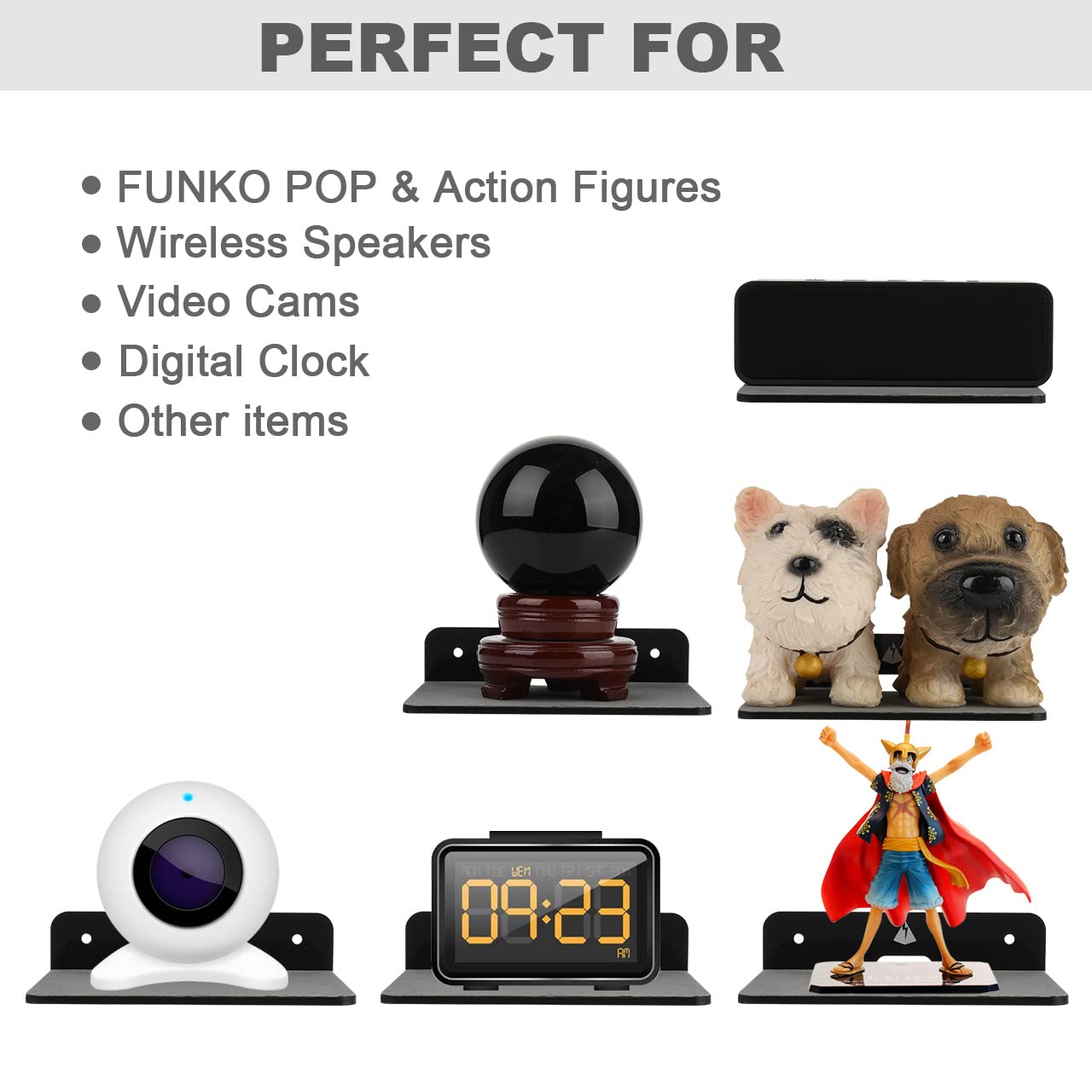 Mensole da parete, confezione da 2, piccolo supporto da parete per altoparlanti, webcam, telefoni cellulari, espositore in acrilico (nero, medio)