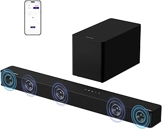 ULTIMEA 5.1ch Barre de Son TV avec Dolby Atmos, Système Audio Surround Home Cinéma, Barre de Son avec Caisson de Basses pour TV, 340W, Basses Réglables, App, Bluetooth 5.4, Poseidon M60 Boom