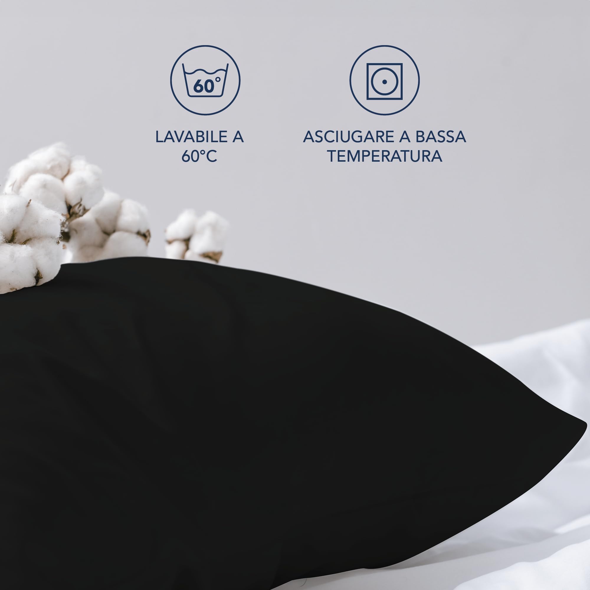 Dreamzie Federa Cuscino 40x70 (Set di 2) - Nero - per i Cuscini 40 x 70 cm - 100% Jersey di Cotone - Federa da Cuscino - Copri Cuscino per Letto - Fodera Protezione per Cuscino
