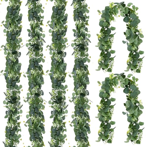 Aeaocvo 6 Pack Artificial Eucalyptus Leaf Garland 5.9ft Faux Greenery Garland Fake Eucalyptus Wreath Vines for Centerpiece Table Wedding Backdrop Arch Wall Decor