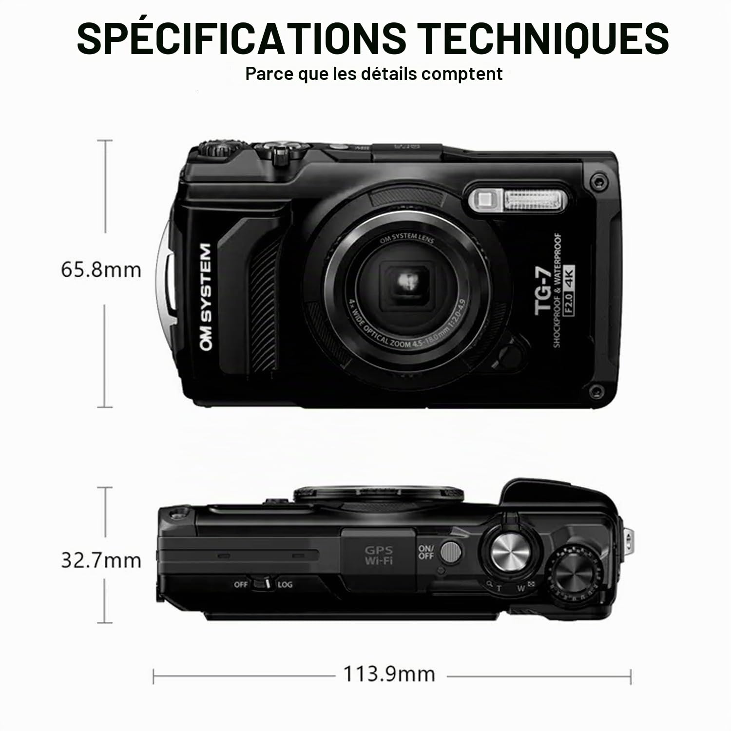 Om System Tough TG-7 Caméra sous-Marine 4K Vidéo 44x Macro étanche résistante au Gel