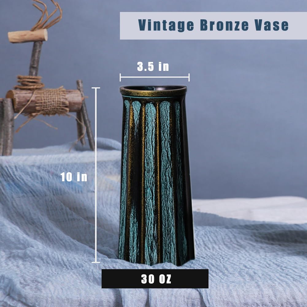 Jarrón vintage de bronce, jarrón de vidrio antiguo de 10 pulgadas, estilo rústico europeo único y chic para mesa, cocina, oficina, decoración de sala de estar 2