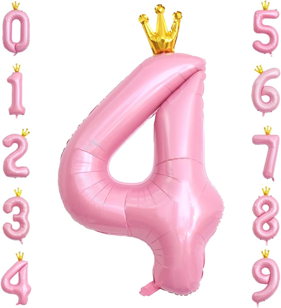 40 Inch Crown Pink Number 4 Balloon, Big Conjoined Light Pink Foil Mylar Helium 4 Balloon | 4th Birthday Party Balloon Pink Princess Theme Birthday Party Decorations Supplies Favors