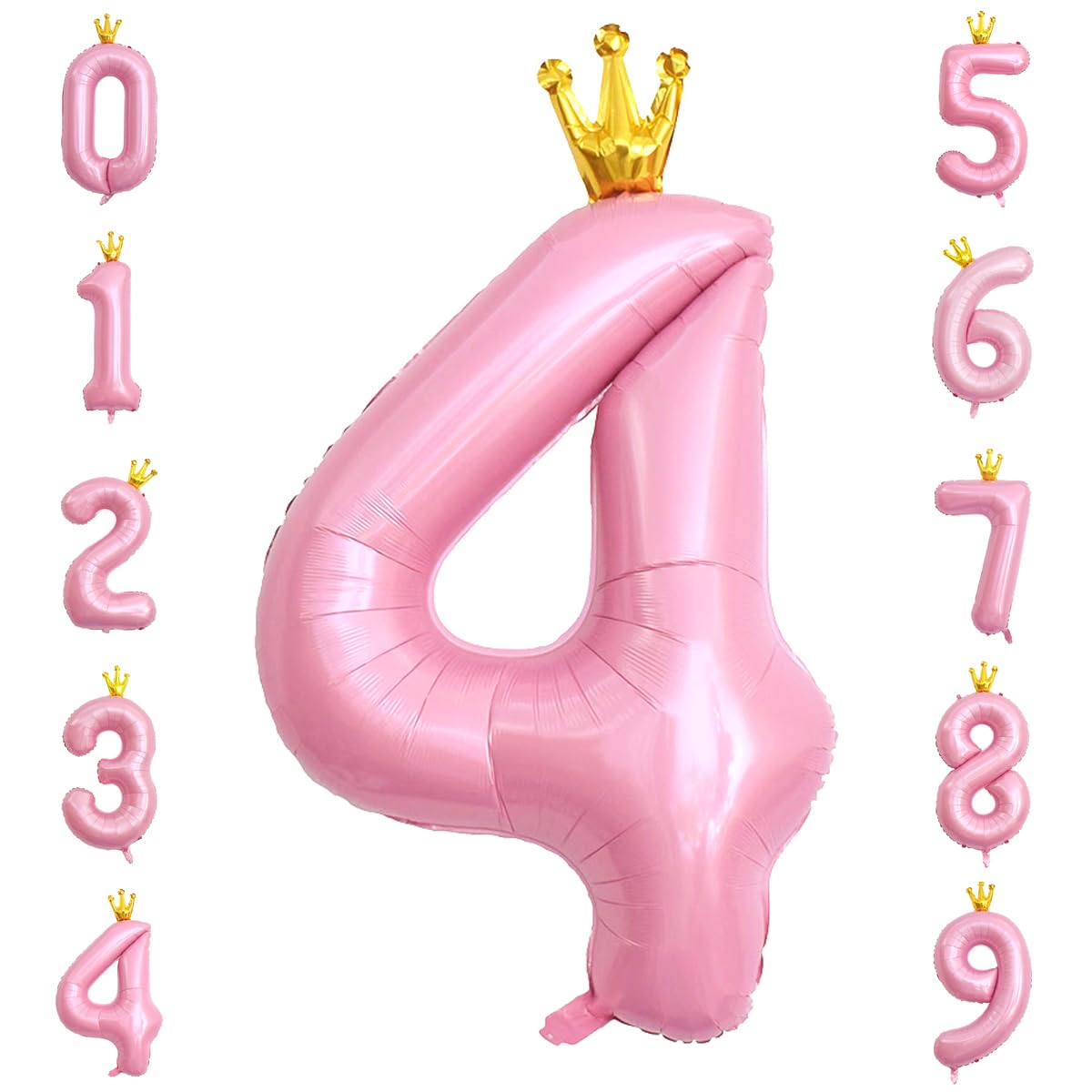 40 Inch Crown Pink Number 4 Balloon, Big Conjoined Light Pink Foil Mylar Helium 4 Balloon | 4th Birthday Party Balloon Pink Princess Theme Birthday Party Decorations Supplies Favors