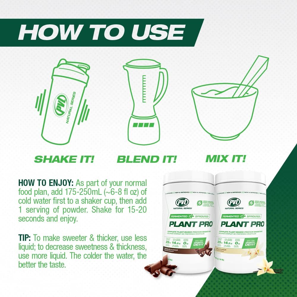 PVL Plant-Pro – High-Protein Plant-Based Fermented and Sprouted Vegan Protein Shake Mix with Added Enzymes – Natural Chocolate Flavor – 840 g