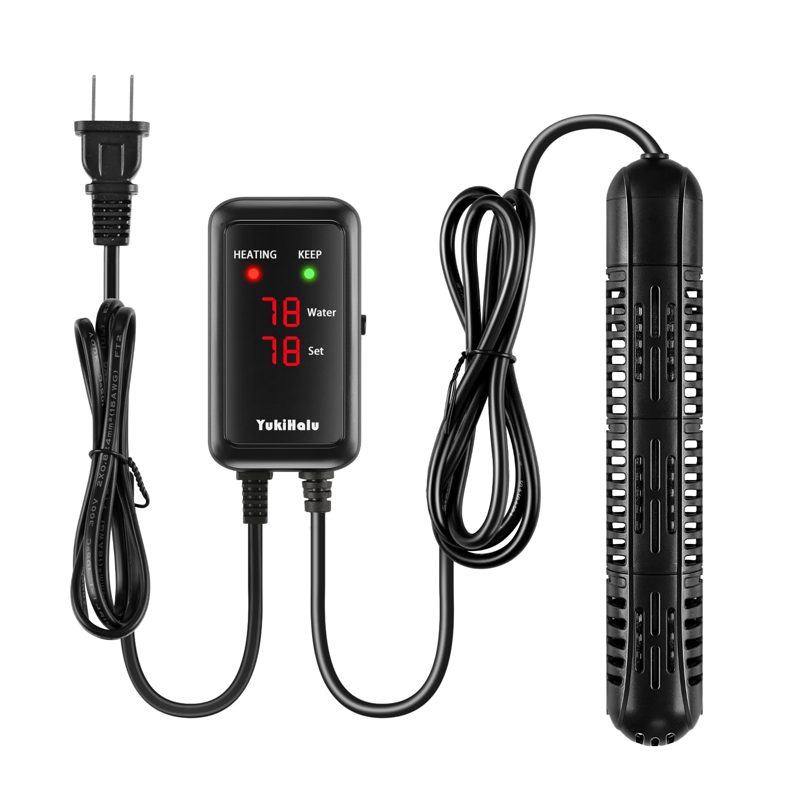 YukiHalu Aquarium Heater 50/100/200/300/500W with Protective Case, Fish Tank Heater, Temperature Adjustable, External Temperature Controller, LED