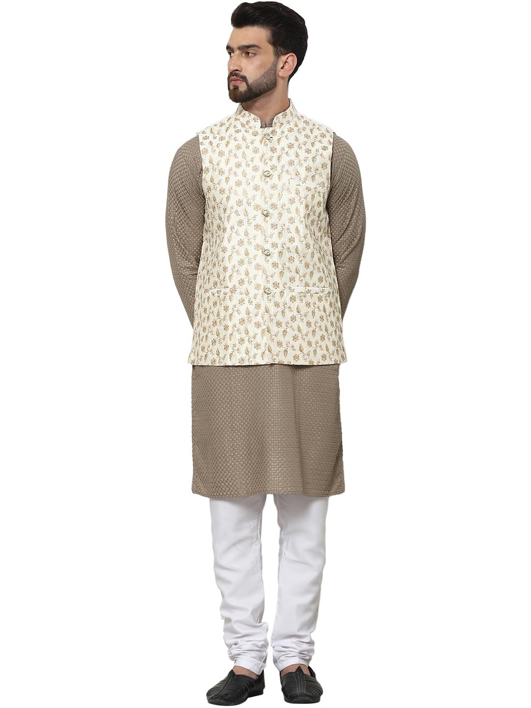 (Since 1958 Men's Pure Cotton Kurta and White Pyjama with Embroidered Nehru Jacket-image-27