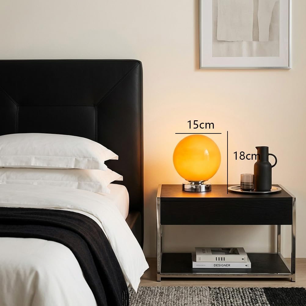 Kugel Tischlampe mit Stecker LED Tischleuchte Glas Lampenschirm Moderne Nachttischlampe 3000K/4000K/6000K Dekorative Künste Kleine Lampe für Schlafzimmer Wohnzimmer (Orange)