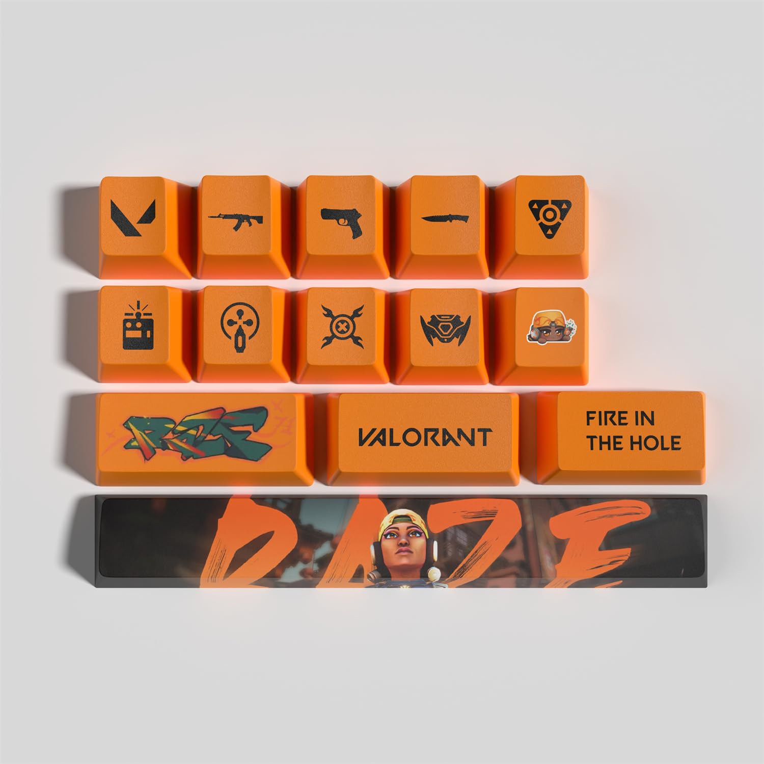 Valorant Raze - Juego de 14 llaves de repuesto temáticas, diseño ergonómico perfil OEM en PBT, una actualización estética para teclado mecánico