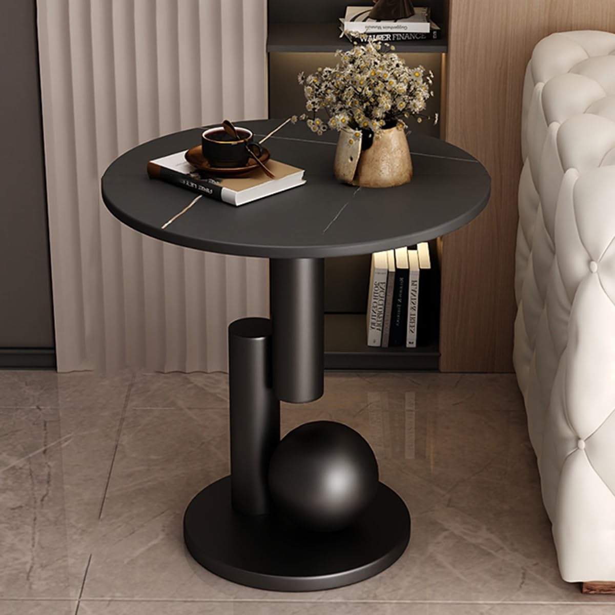 CHOEZON Table D’appoint Industrielle 2 étagères - Gris Et Noir