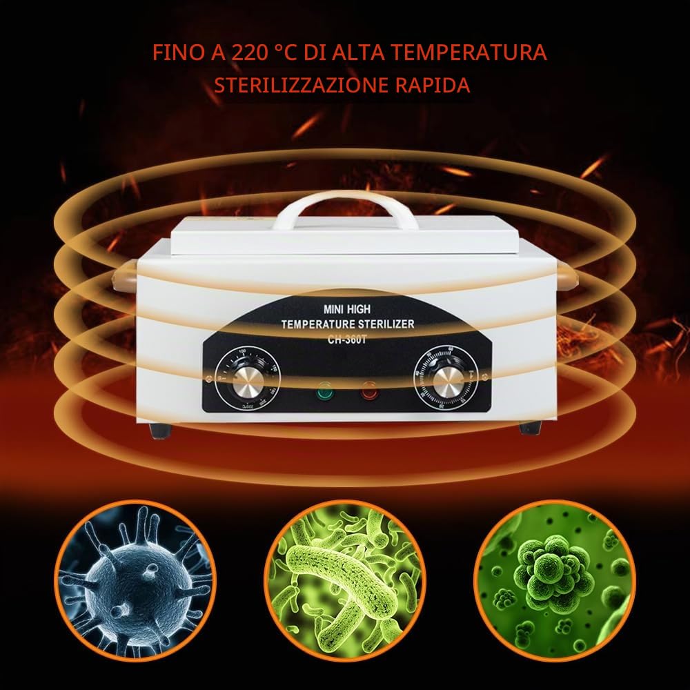 Sterilizzatore ad aria calda da 300 W, sterilizzatore ad alta temperatura, sterilizzatore per unghie, sterilizzatore a calore secco con timer per cosmetici, studio di piedi, parrucchiere,