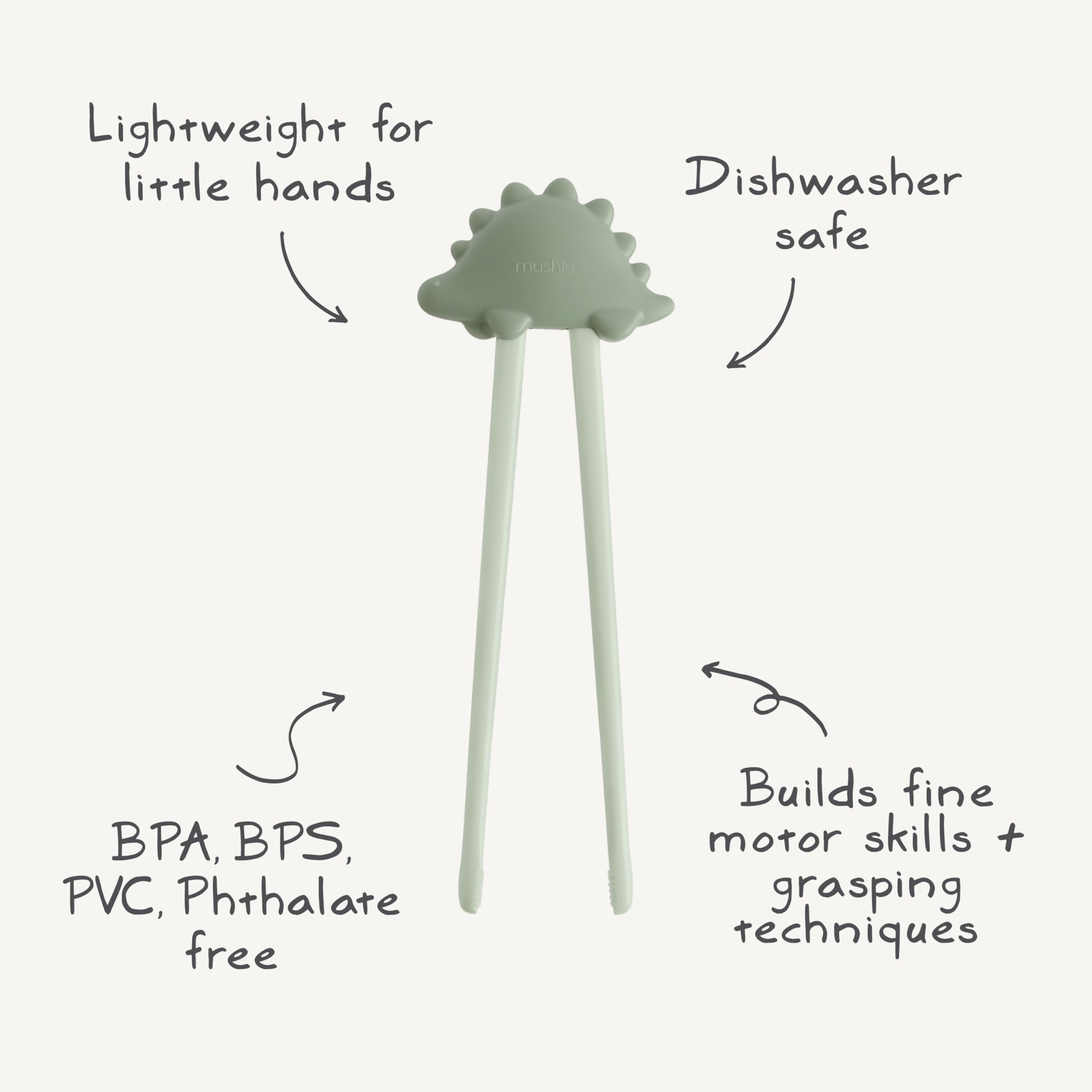 mushie Dinosaur Training Chopsticks for Kids | 7" Reusable BPA-Free Toddler Learning Chopsticks 2 Years+ (Dried Thyme) — Amazon image 2