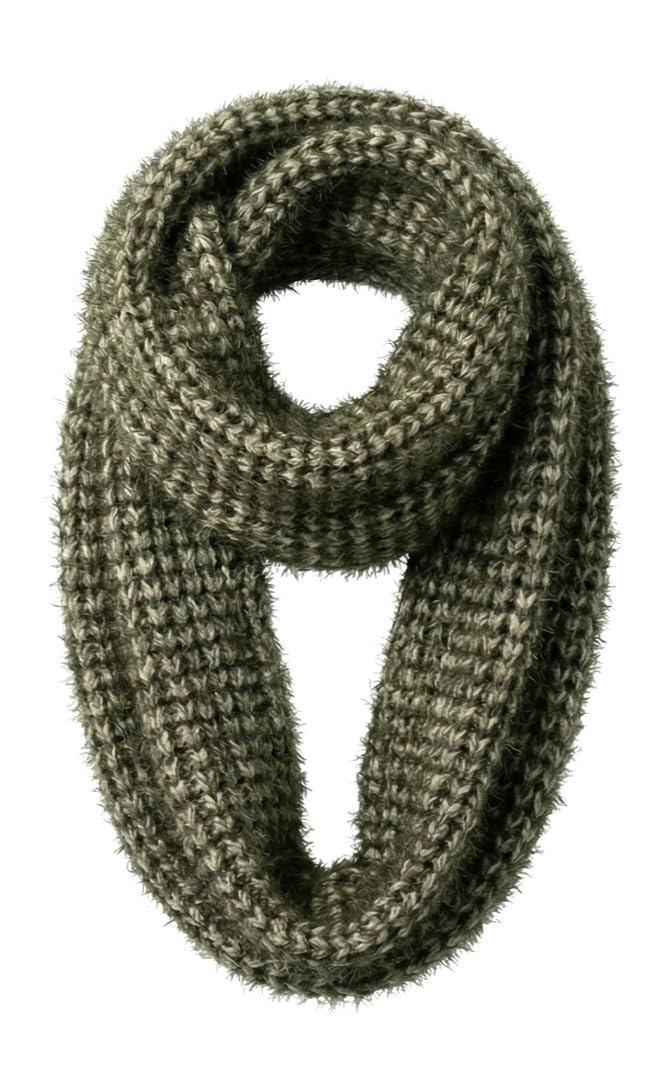 Generico Sciarpa ad anello Girocollo in Lana, Donna, Verde Oliva e Bianco, Infinity Scarf Lavorata a Maglia