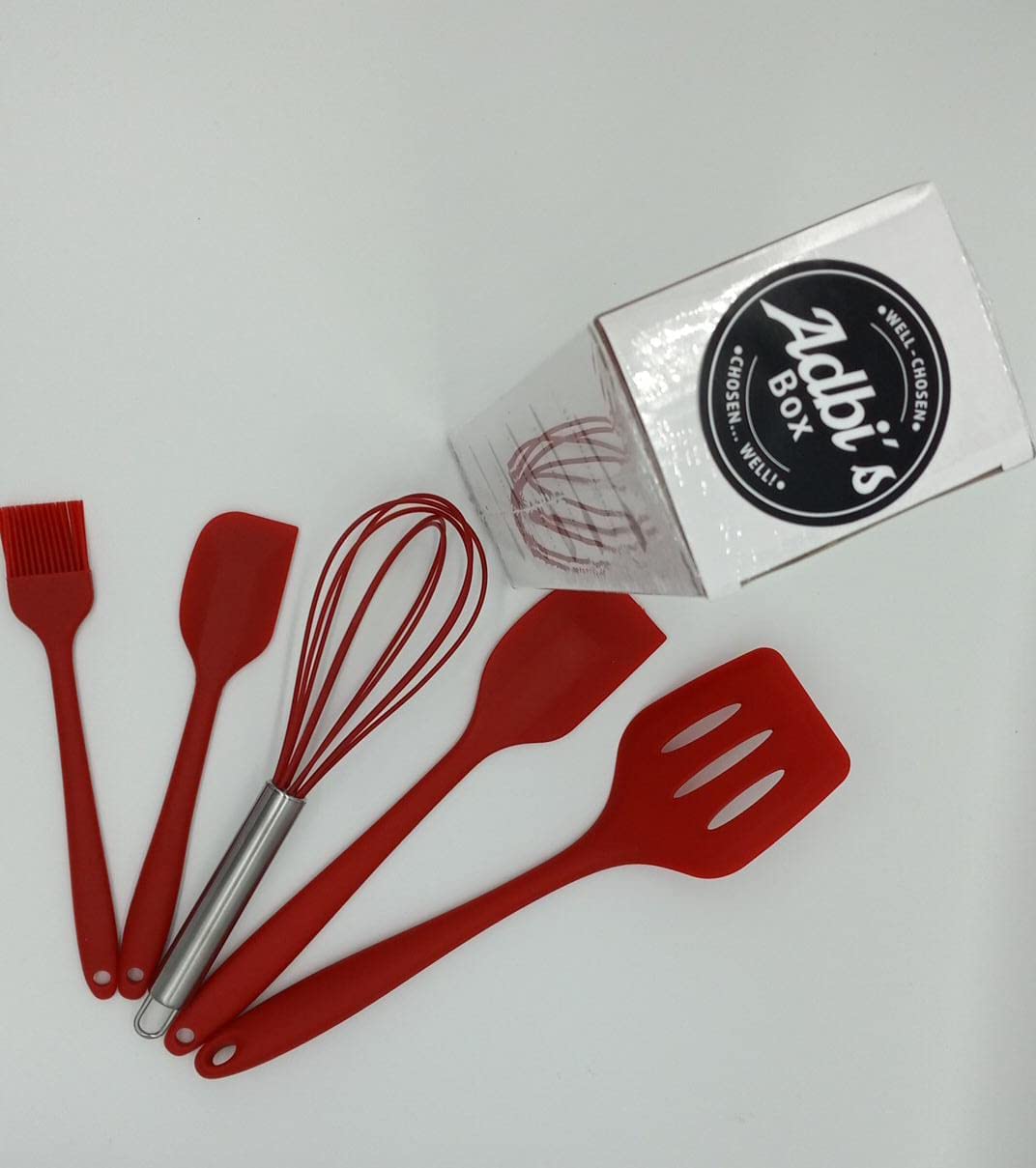 ADBI's - Espátulas de silicona resistentes al calor, juego de utensilios de cocina, herramientas de cocina, batidor, cepillo, regalo para mujeres y hombres (rojo)