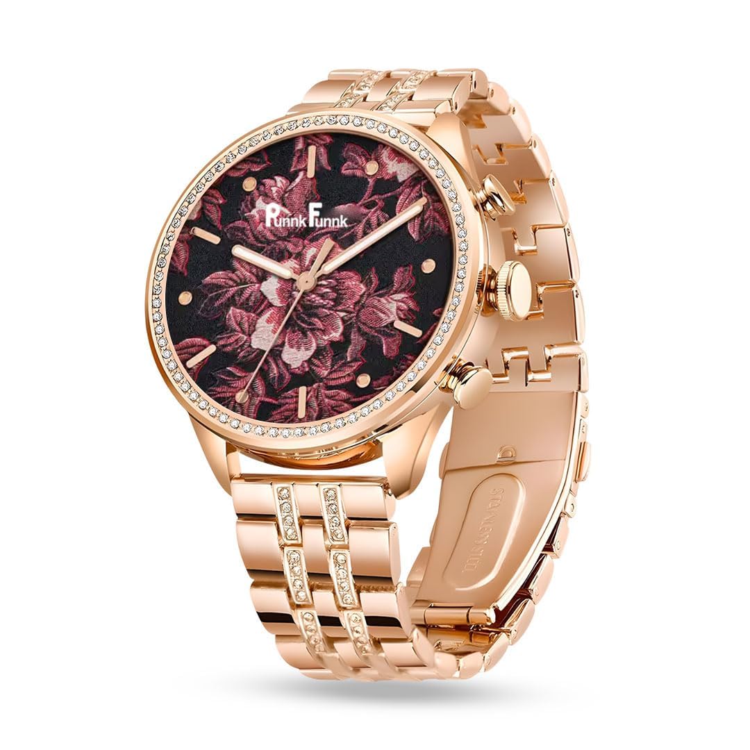 PunnkFunnk GEN 12 Smart Watch Specially Made for Girls & Womens Music Smartwatch with Golden Strap | 1.30 Inch Amoled Sunlight Proof Display (Diamond Gold)