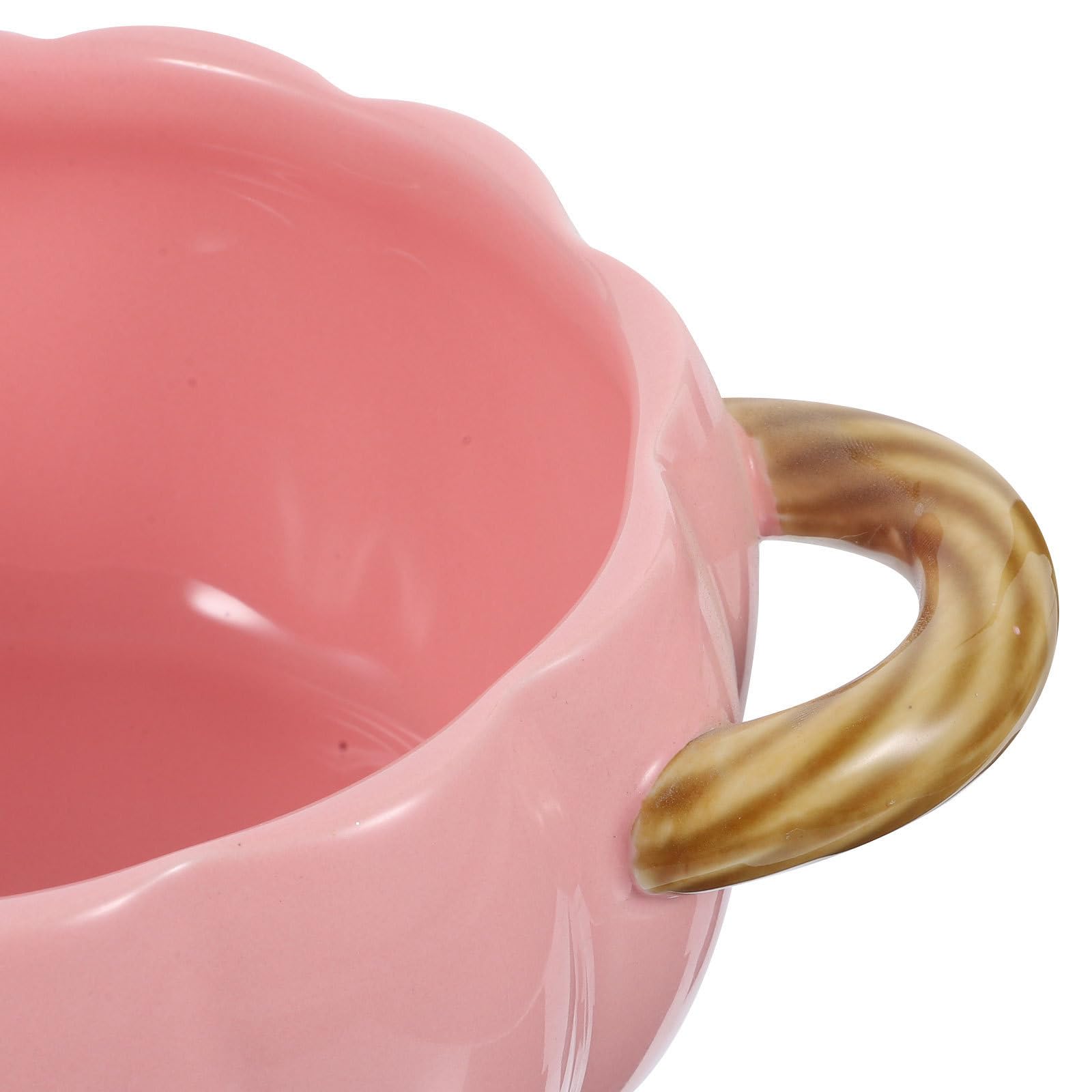 INOOMP Tazón de Sopa de Cerámica en Forma de Calabaza Rosa con Tapa y Doble Asa, Capacidad 1500ml, Fácil de Limpiar y Mover para Cocina y Restaurante