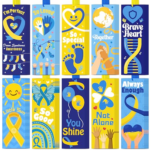 80 Pcs Down Syndrome Awareness Bookmarks Double-Sided World Down Syndrome