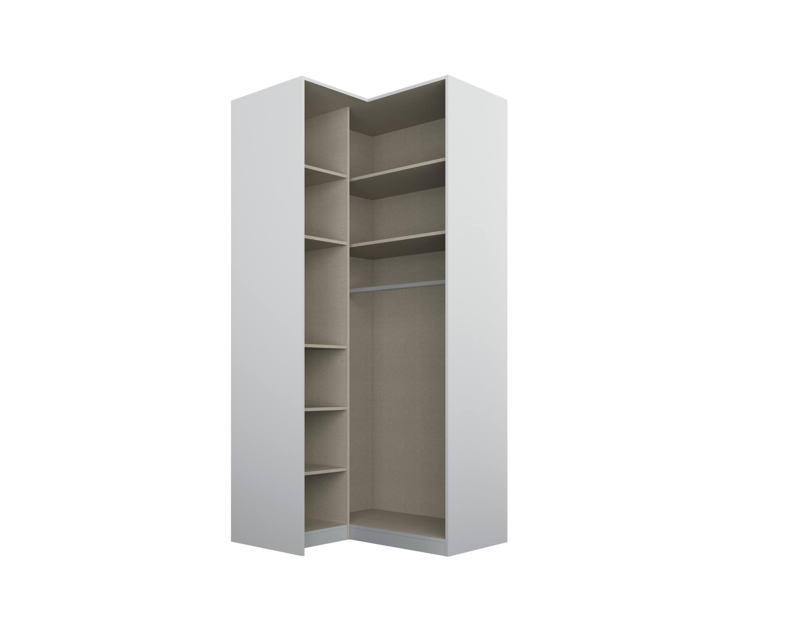 Rauch Möbel Alabama - Armadio angolare con specchio, 2 ante, con set di accessori Basic, 1 asta, 7 ripiani, 100 x 229 x 102 cm, colore: grigio