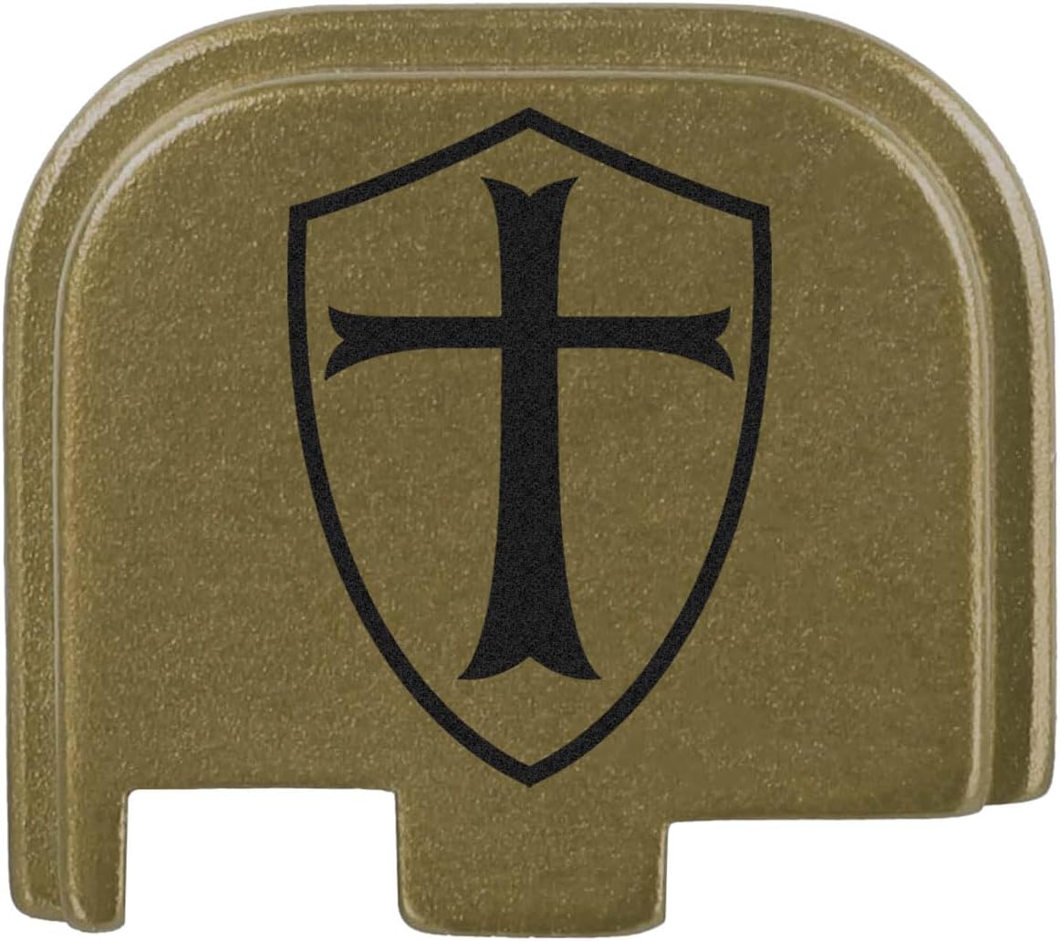 NDZ Performance Slide Cover Back Plate for Glock 43 43X 48 & PSA Dagger Micro – Aluminum Upgrade with Black Engraving – Knights Templar Shield – Olive Drab Green