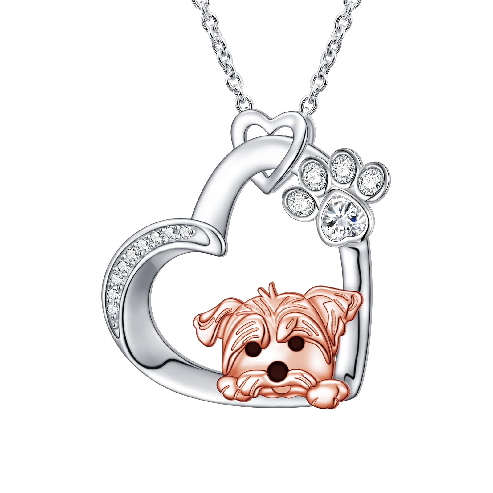 HOOHWE Yorkie/Corgi Necklace Dog Necklace Pig/Highland Cow Necklace 925 Sterling Silver Pig Pendant Necklace Heart Pig Jewelry for Women