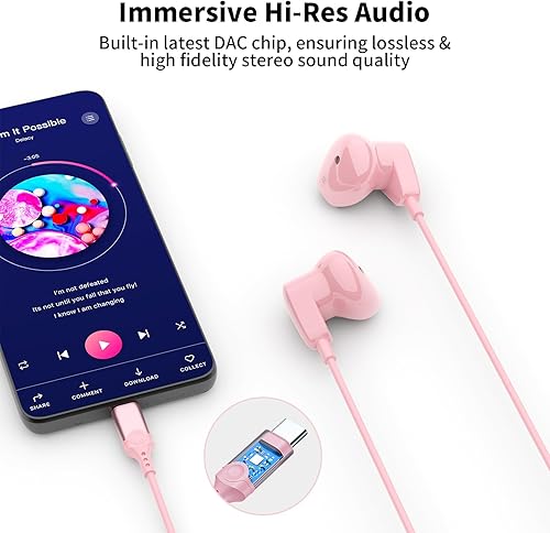 Miniatura 4 de ACAGET Auriculares tipo C con cable para Samsung Galaxy S25 Edge S24 FE S23 S22 Ultra, auriculares USB C con cancelación de ruido para iPhone 16 17