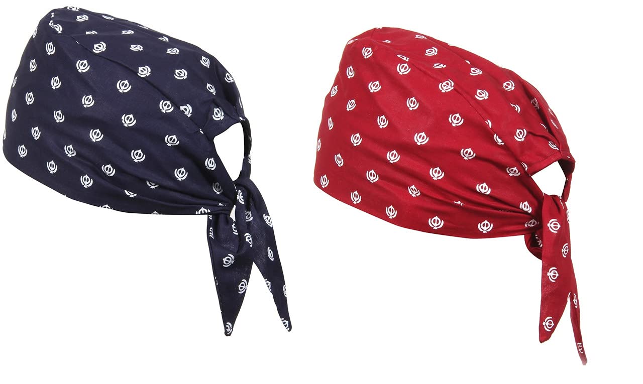 bismaadh 2 Piece Khanda Printed 100% Cotton Adjustable Patka, Bandana, Skull Cap for Men & Women-picture-38