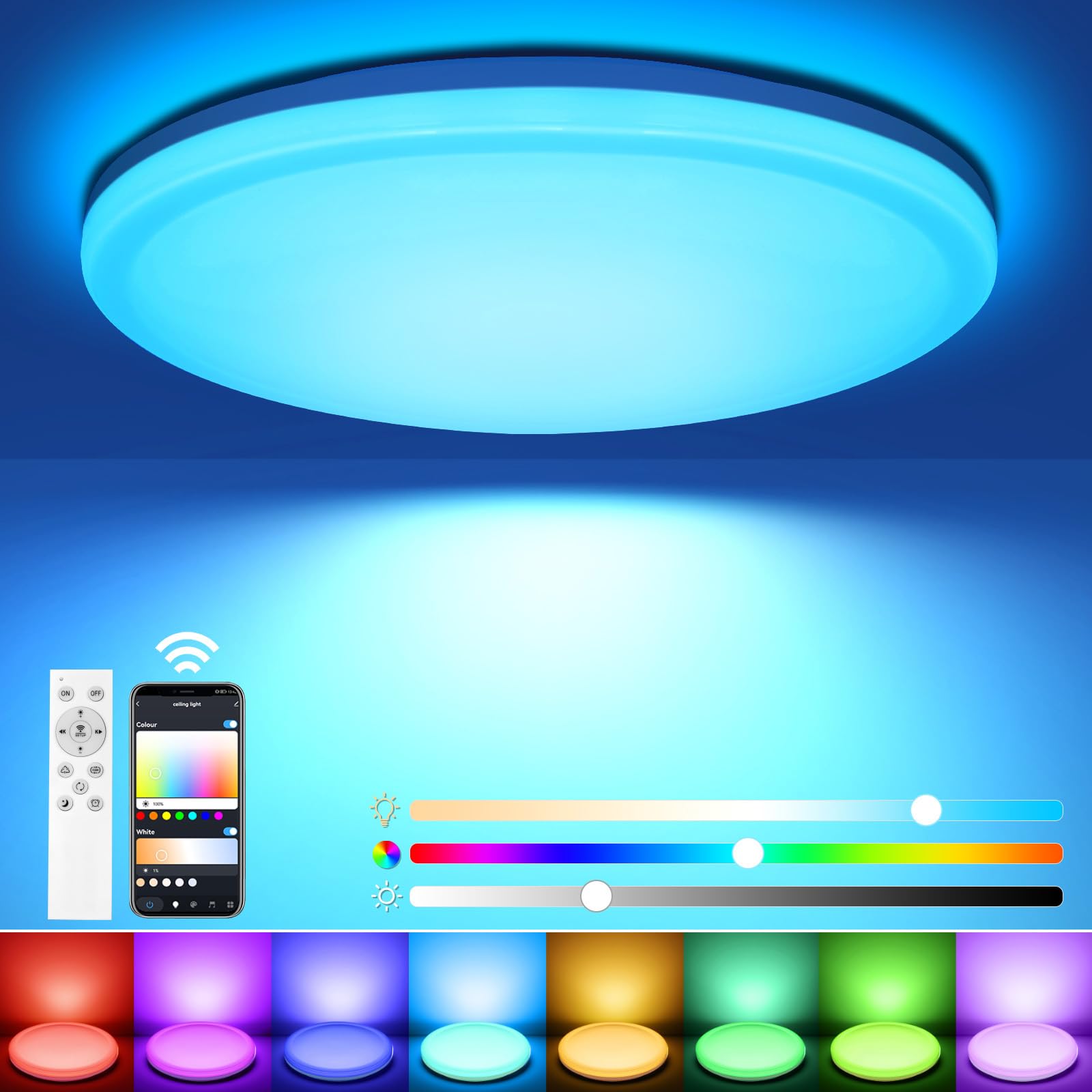 EASY EAGLE Plafón Led Techo, Lampara Techo Bluetooth RGB con Mando a Distáncia y Control APP, Regulable Luz para Salon Dormitorio Baño, Ø30CM 36W