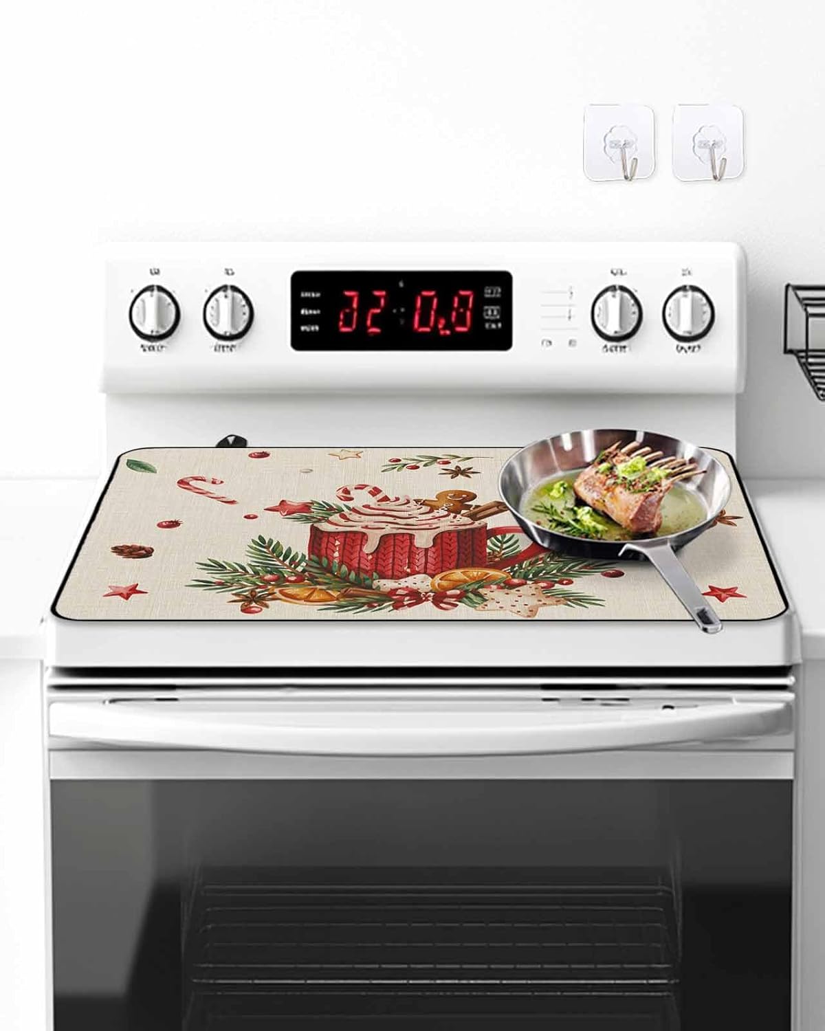 Christmas Stove Top Cover Gingerbread Candy Cane Stove Cover for Electric Stove Top Xmas Ball Ice Cream Glass Cooktop Covers Anti-Slip Mat Heat Resistant Countertop Protector Kitchen Holiday Decor