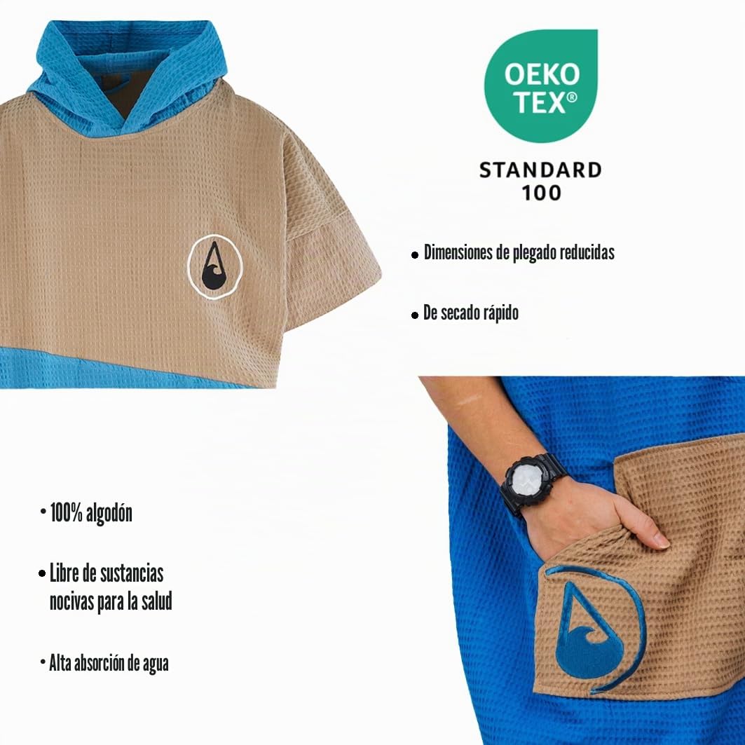 WAVE HAWAII Travel-Poncho de baño para hombre y mujer, L-XL, 171-197 cm | 100% algodón, poncho de surf para adultos, toalla de rizo con alta absorción de agua, ayuda para cambiar la playa, adultos