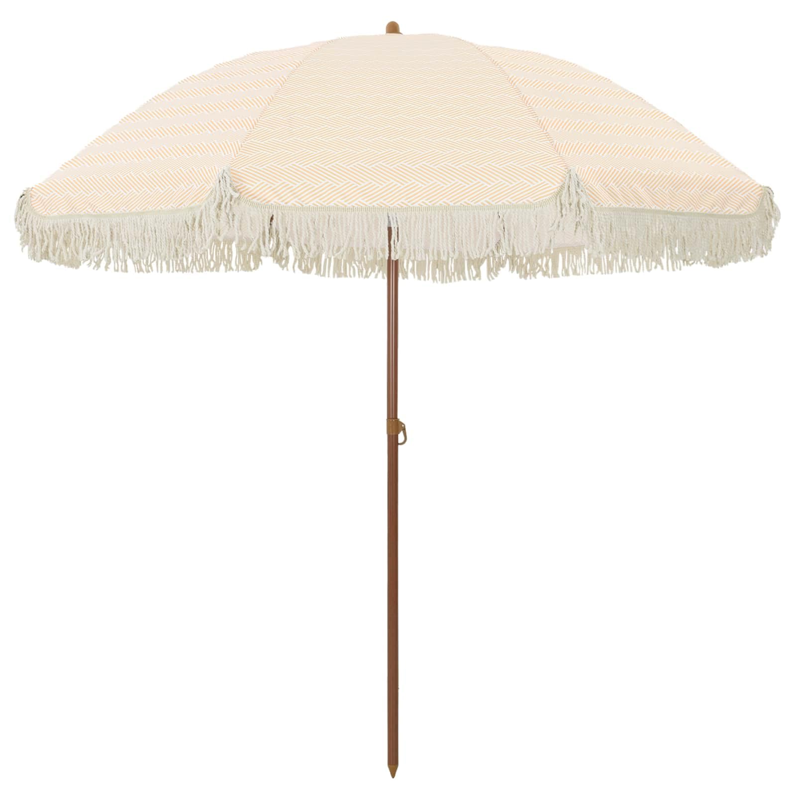 Parasol plażowy, żółto-biały, 205 x 205 x 210 cm, odporny na promieniowanie UV, przechylany, przenośny, do ogrodu, na taras i na zewnątrz